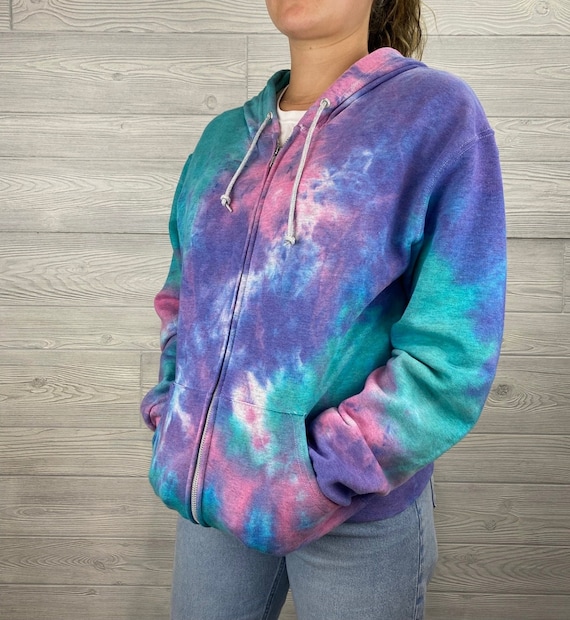Tie-dye Zip-up Hoodie // Jewel: Pink, Teal, Light Lavender Purple