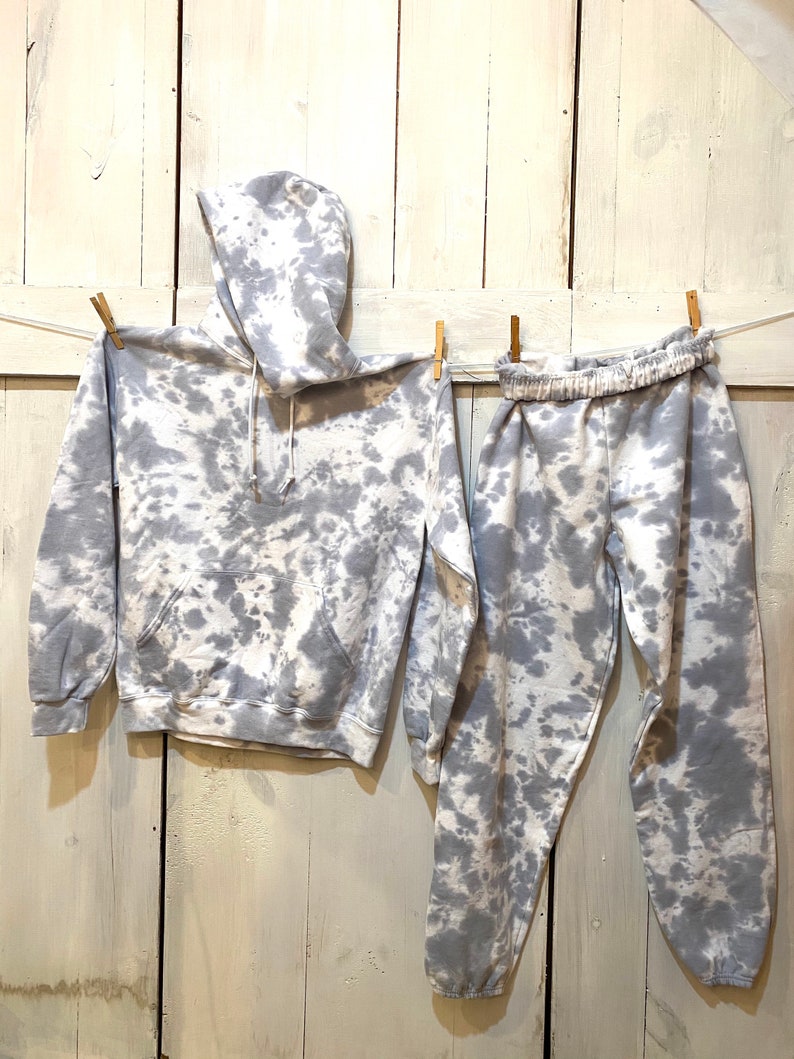 TieDye Sweatsuit Set // Silver gray & white // Tie Dye Hoodie Etsy