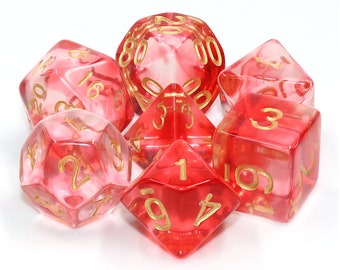 Crimson Nebula Red Dice Set, 7 piece polyhedral dice set, DND, RPG Dice Set