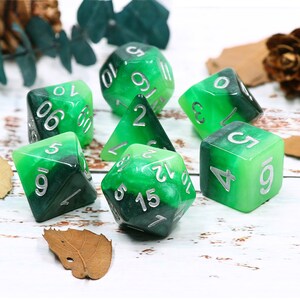 HD Green Gradient Dice Set, 7 piece polyhedral dice set, DND, RPG Dice Set