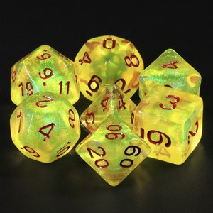 Lemon Yellow Dice Set, 7 piece polyhedral dice set, DND, RPG Dice Set