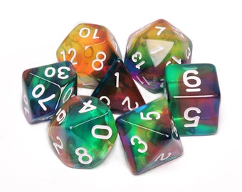 HD Colorful Wind Dice Set, 7 piece polyhedral dice set, DND, RPG Dice Set