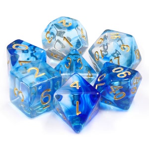 Juego de dados azules Nebulosa azul, juego de dados poliédricos de 7 piezas, DND, juego de dados RPG
