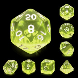 Acrylic Yellow Sun Gem Style Dice Sets, 7 piece polyhedral dice set, DND, RPG Dice Set