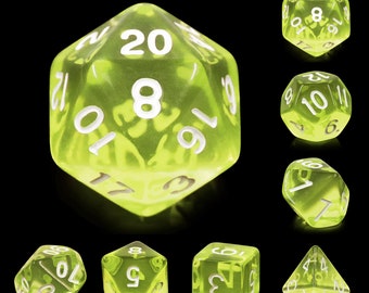 Acrylic Yellow Sun Gem Style Dice Sets, 7 piece polyhedral dice set, DND, RPG Dice Set