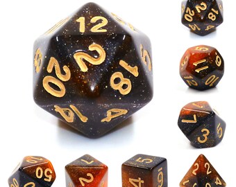 Twilight Sparkle Dice Set, Black and Orange Glitter, Gold Numbers