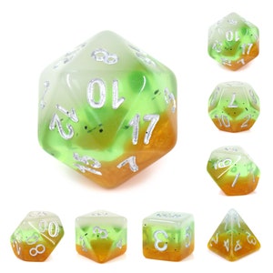 Kiwi Fruit Style Dice Sets, 7 piece polyhedral dice set, DND, RPG Dice Set