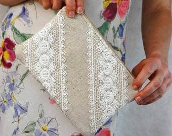 Small Simple Ivory Lace Clutch, Bridal Hangbag for Wedding, Bridesmaid Purse