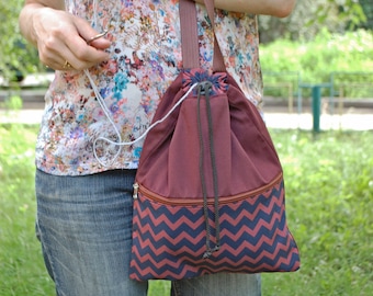 Maroon Crochet Project Bag Set, Wrist Bag and Hook Case