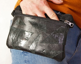Black Leather Belt Bag for Men, Cell Phone Waist Purse Pouch, Belt Pocket Wallet