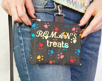 Personalized Dog Treat Pouch Bag with Clip, Necklace Purse for Puppy Pets Treats