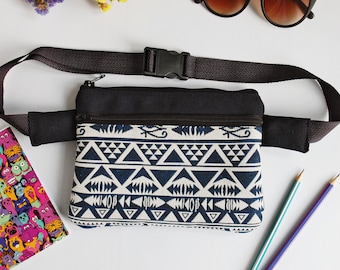 Blue Boho Fanny Pack, Scandinavian Tapestry Waist Purse