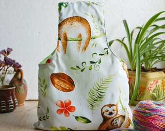 Sloth Crochet Project Bag, Cotton Knitting Supply Wrist Bag
