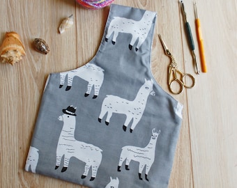 Llama Wrist Project Bag, Crochet Knitting Pouch, Cotton Fabric