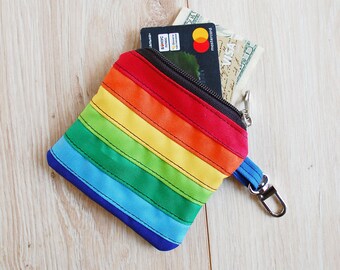 Small Rainbow Coin Purse, Change Card Holder Pouch, Mini LGBT Gift for Friend, Money Coin Bag Keychain