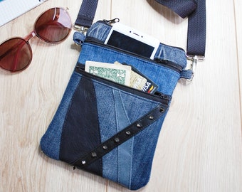 Blue Gothic Cross Body Pouch, Crossover Purse for Cell Phone, Crossbody Bag Men