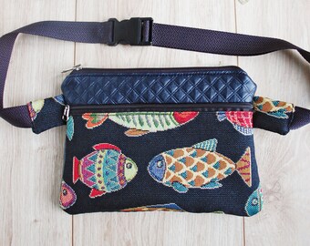 Festival Fanny Pack, Faux Leather Waist Bag with Colorful Fish