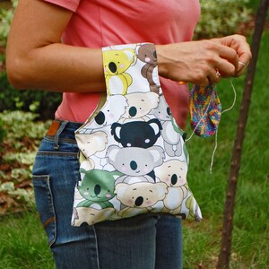 Small Crocheter Gift Idea, Knitting Crochet Project Bag with Koalas, Crochet Supply Bag Pouch, Koala Wrist Project Purse Bag