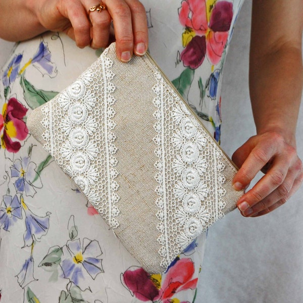 Small Simple Ivory Lace Clutch, Bridal Hangbag for Wedding, Bridesmaid Purse