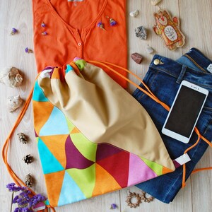 Hippie Drawstring Bag, Summer Picnic Mini Sack Purse, Travel and Festival Drawstring Pouch