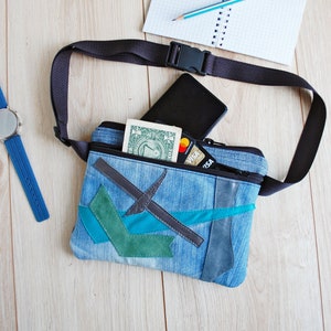 Blue Space Style Fanny Pack With Leather Decor Denim Waist - Etsy