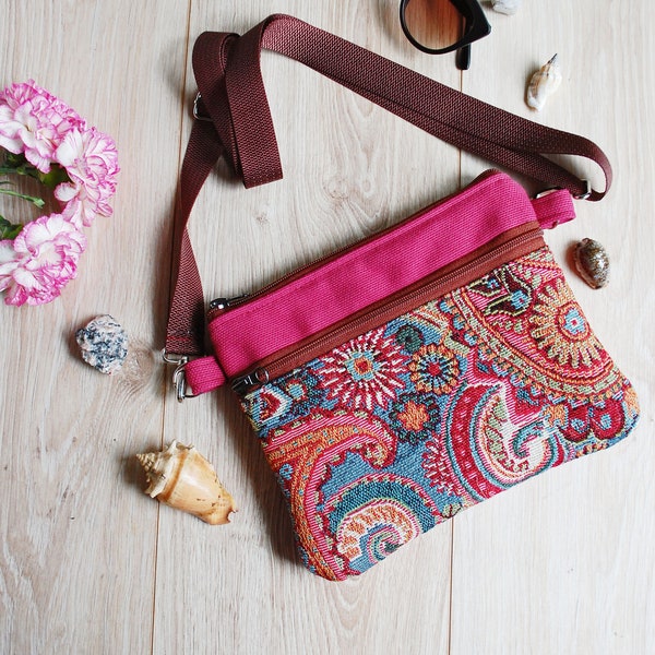 Sac à main crossbody en toile de jute rose pour femmes de style Boho, sac à bandoulière de style indien