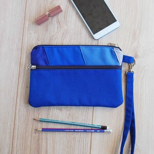 Blue Wristlet Pouch Purse for Women, Wrist Wallet for Cell Phone and Cards, Small Handbag