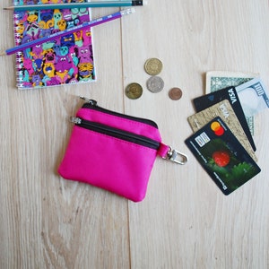 Pink Coin Purse Keychain, Small Fuchsia Change Pocket Money Pouch, Earphones Bag