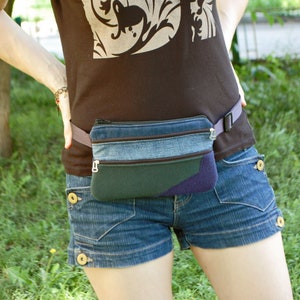 Blue Jeans Fanny Pack Unisex, Bolsa de cintura de viaje Pocket Festival, Bolsa de vago de terciopelo, Bolsa de cadera con cremallera de mezclilla reciclada