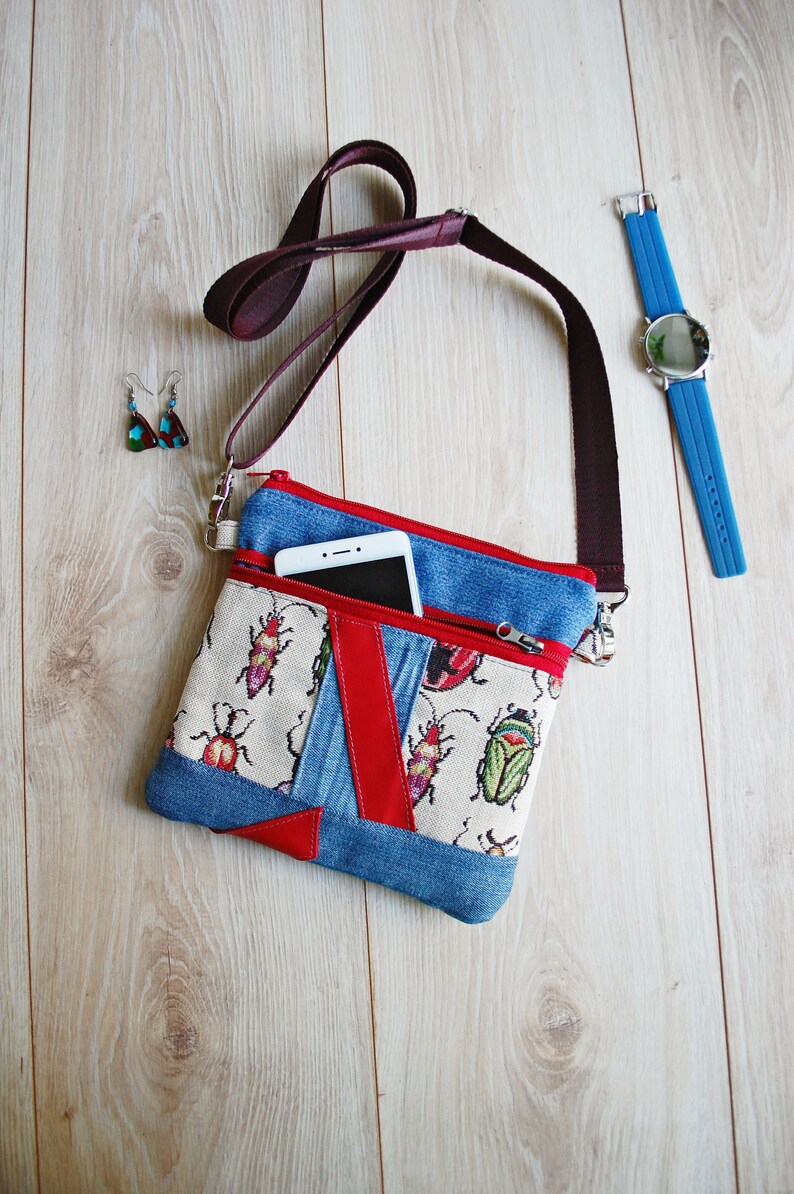 Hippie Crossbody Purse with Beetles Bugs Over Cross Shoulder Etsy