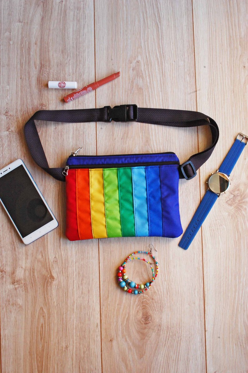 Rainbow Fanny Pack, LGBT Pride Accessory, Waterproof Waist Bag, Nylon Hip Pouch, Belt Wallet image 2