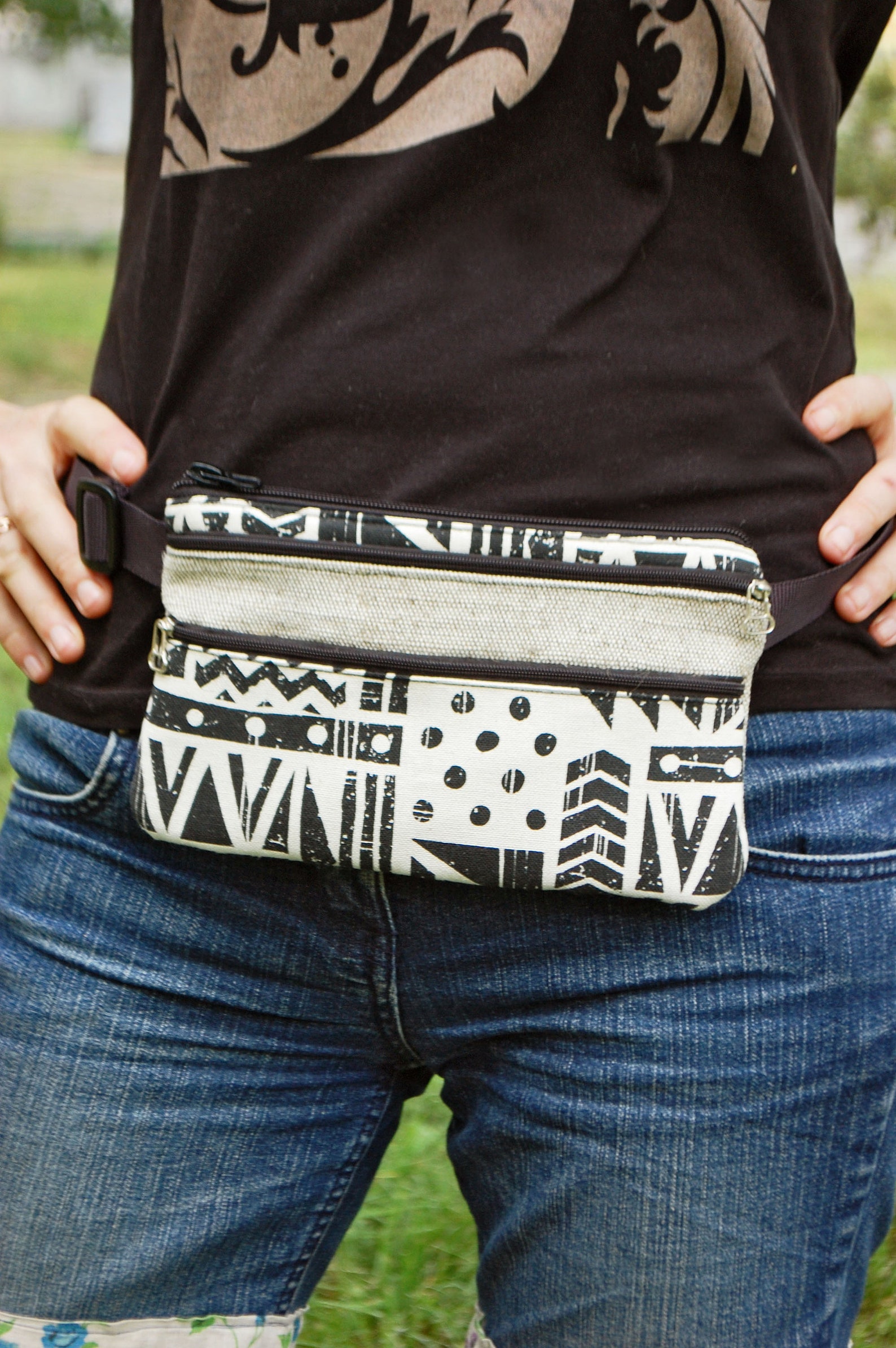 Flat Linen Fanny Pack for Women Black and White Burlap Hip Etsy