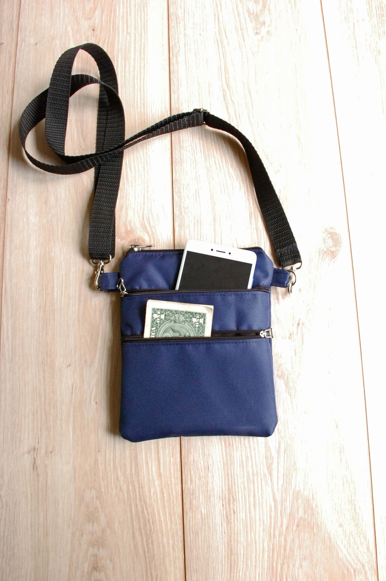 Blue Waterproof Nylon Crossbody Bag, Cell Phone Pouch, Travel Wallet image 5