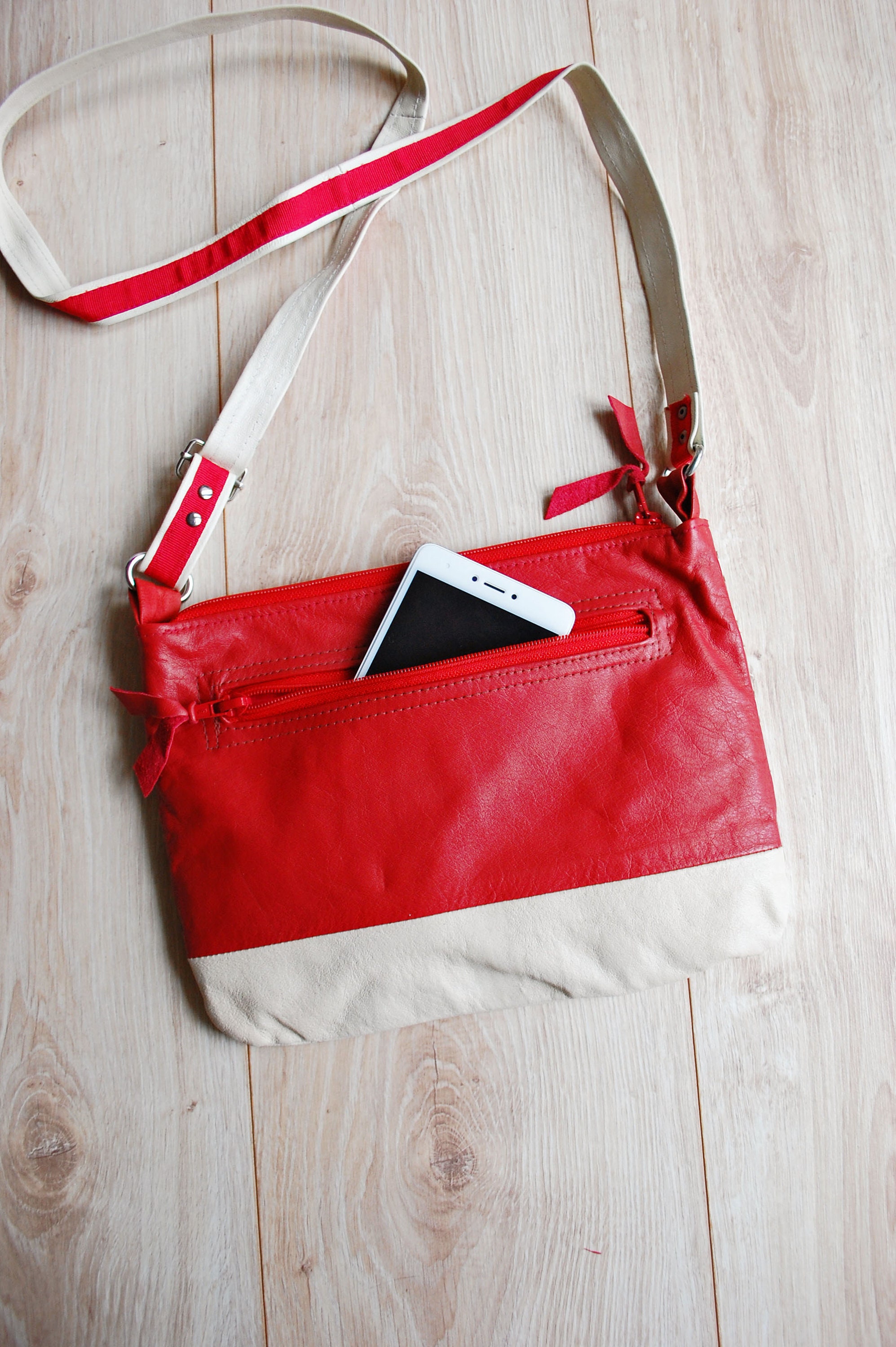 Red Leather Cross Body Purse for Women Red Ivory Over Etsy