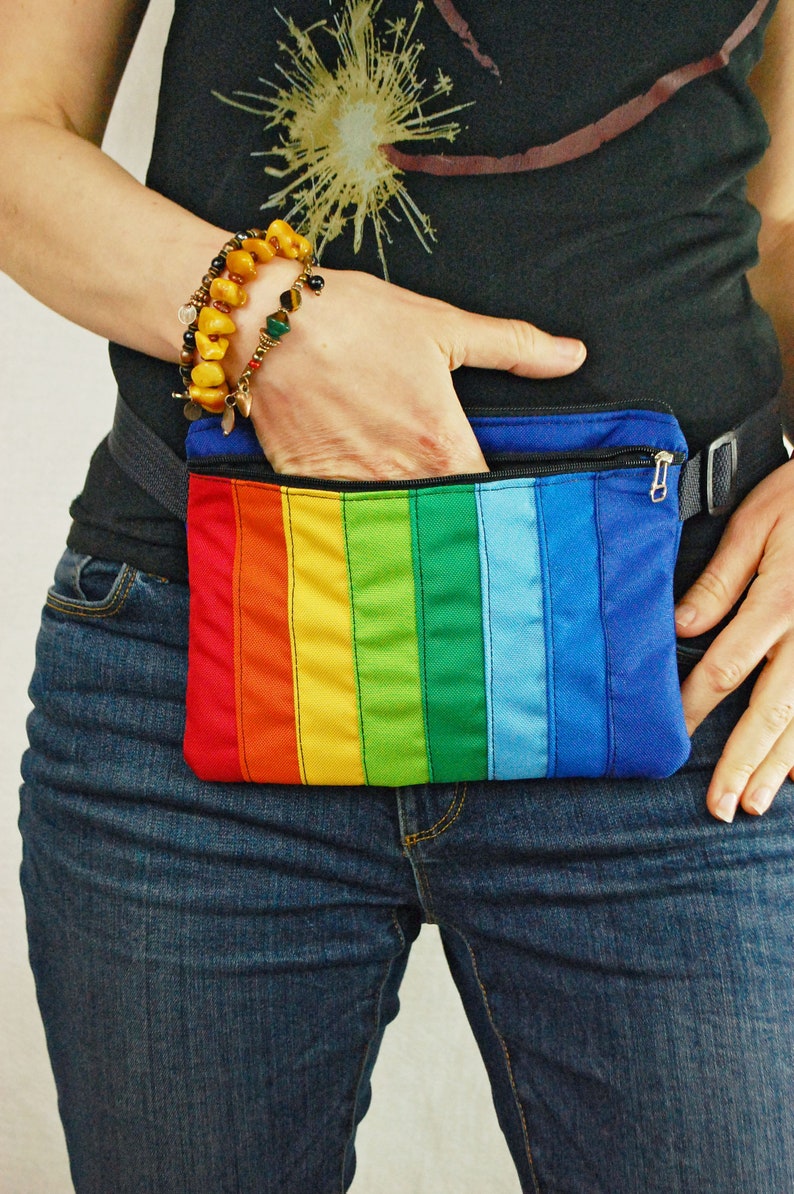 Rainbow Fanny Pack, LGBT Pride Accessory, Waterproof Waist Bag, Nylon Hip Pouch, Belt Wallet image 3