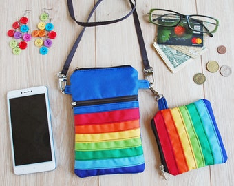Rainbow Nylon Coin Purse and Necklace Bag Set, LGBT Accessory