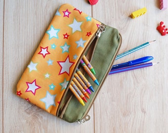 Starry Canvas Pencil Case, Handmade Zippered Pen Pouch