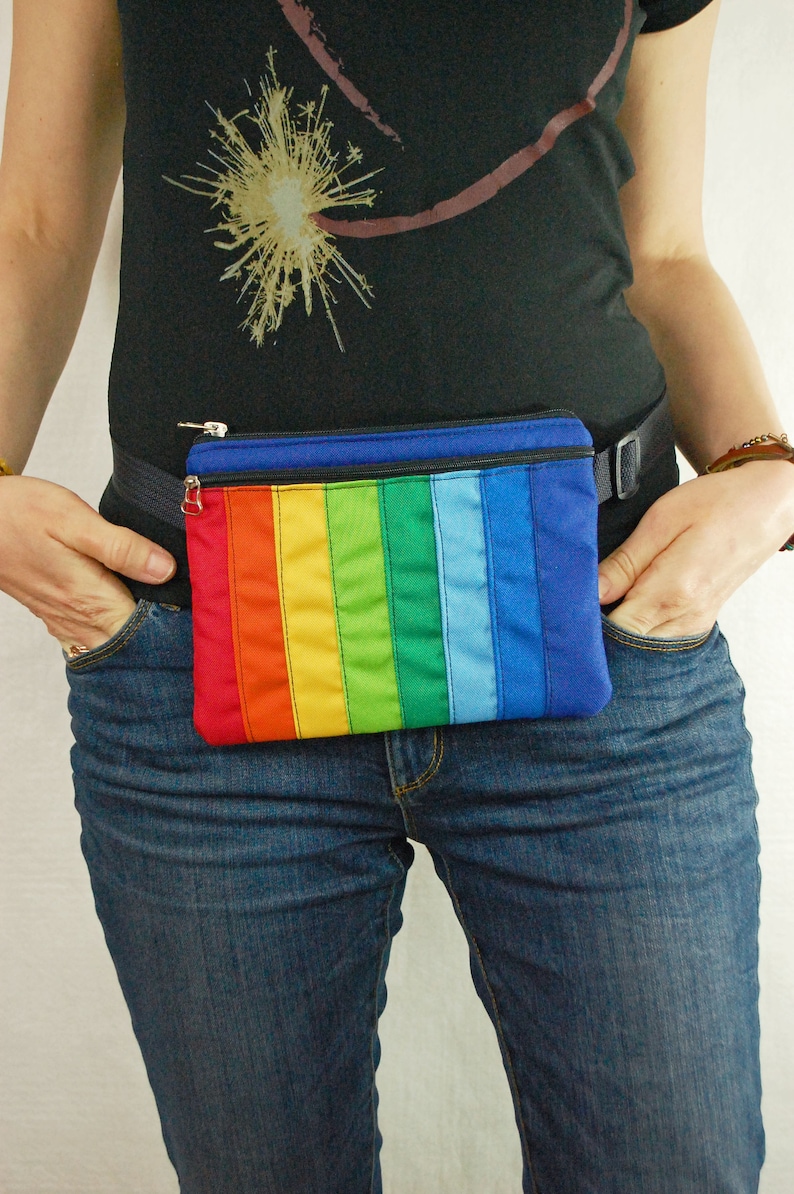 Rainbow Fanny Pack, LGBT Pride Accessory, Waterproof Waist Bag, Nylon Hip Pouch, Belt Wallet image 1