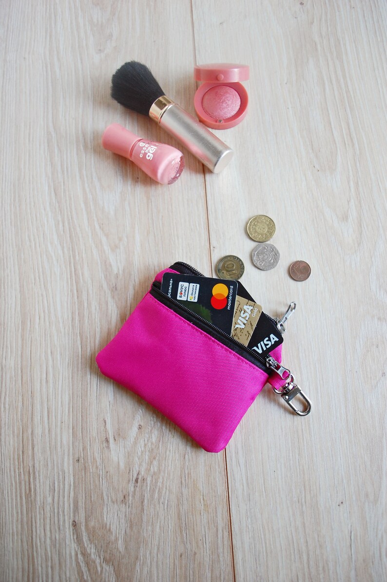 Pink Coin Purse Keychain Small Fuchsia Change Pocket Money Pouch Earphones Bag