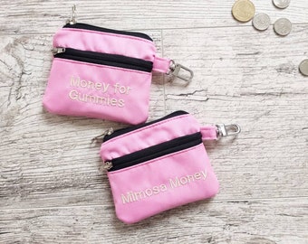 Personalized Coin Purse Keychain, Embroidered Nylon Pouch