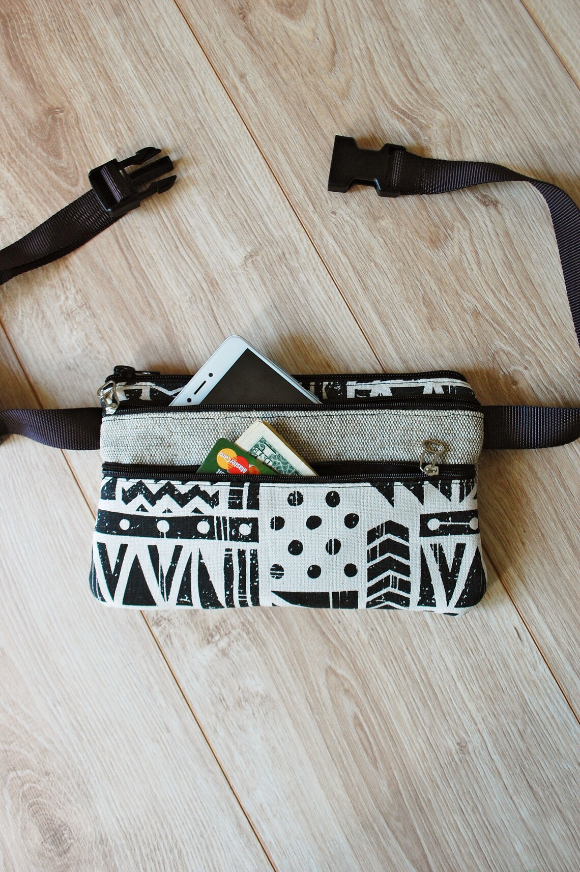Flat Linen Fanny Pack for Women Black and White Burlap Hip Etsy