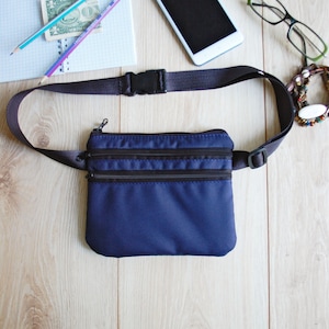 Riñonera azul oscuro para mujer y hombre, riñonera pequeña y plana, cartera tipo cinturón