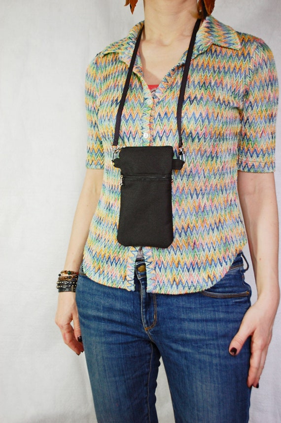 Small Black Cell Phone Neck Bag Case Necklace Bag Mobile Phone