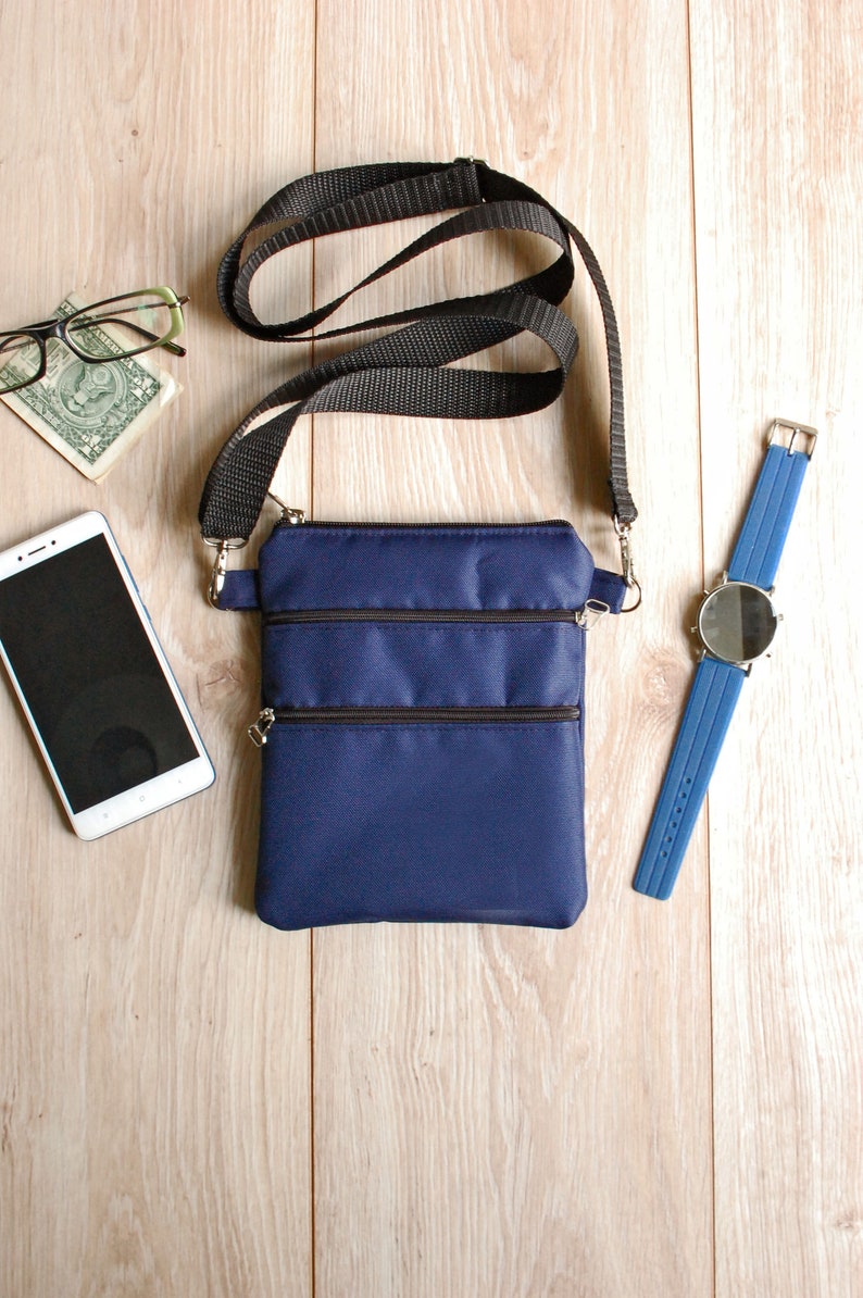 Blue Waterproof Nylon Crossbody Bag, Cell Phone Pouch, Travel Wallet image 4