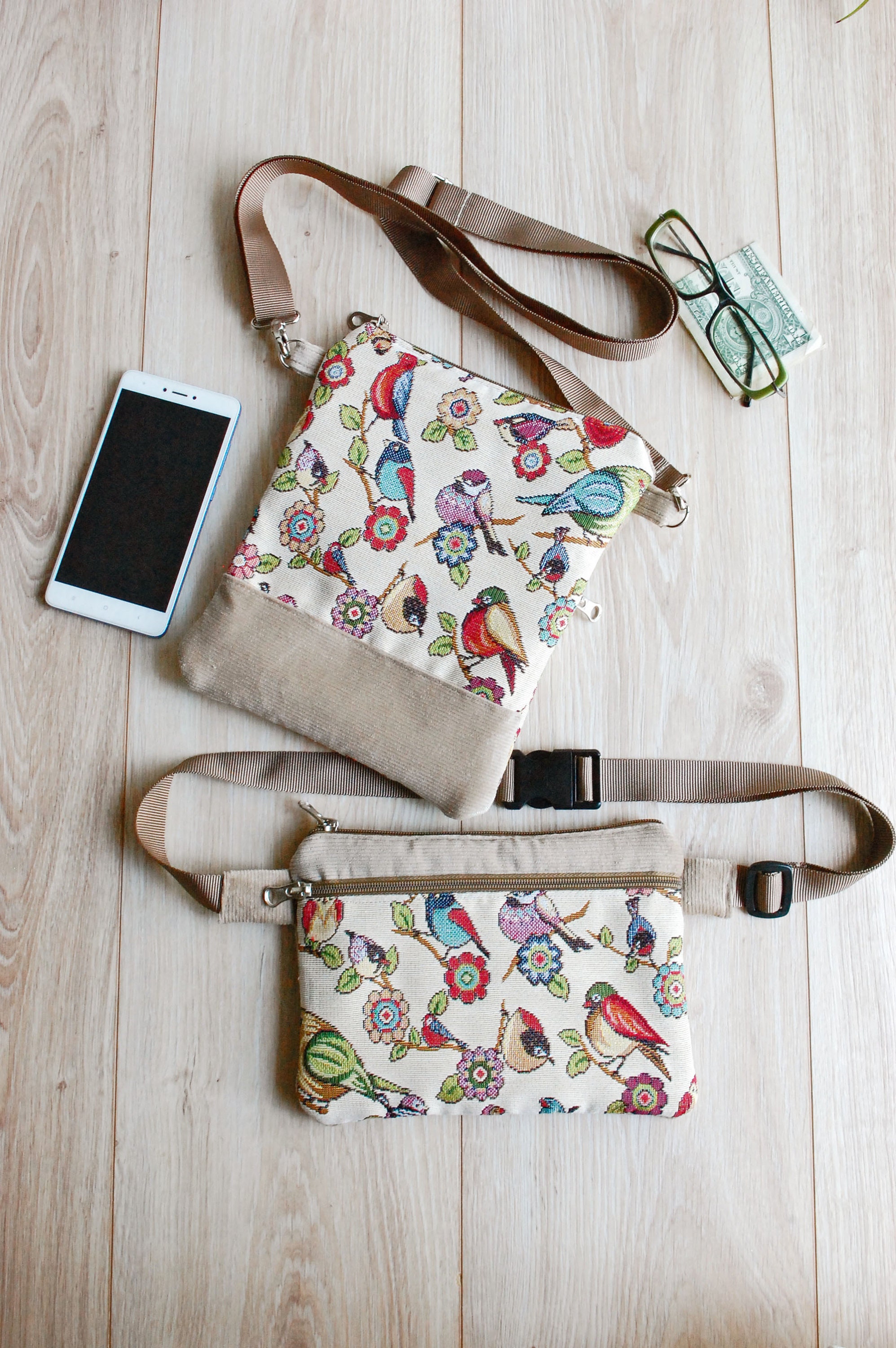 Velvet Fanny Pack and Crossbody Pouch Set Birdy Matching - Etsy