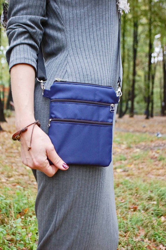 Blue Waterproof Nylon Crossbody Bag, Cell Phone Pouch, Travel Wallet
