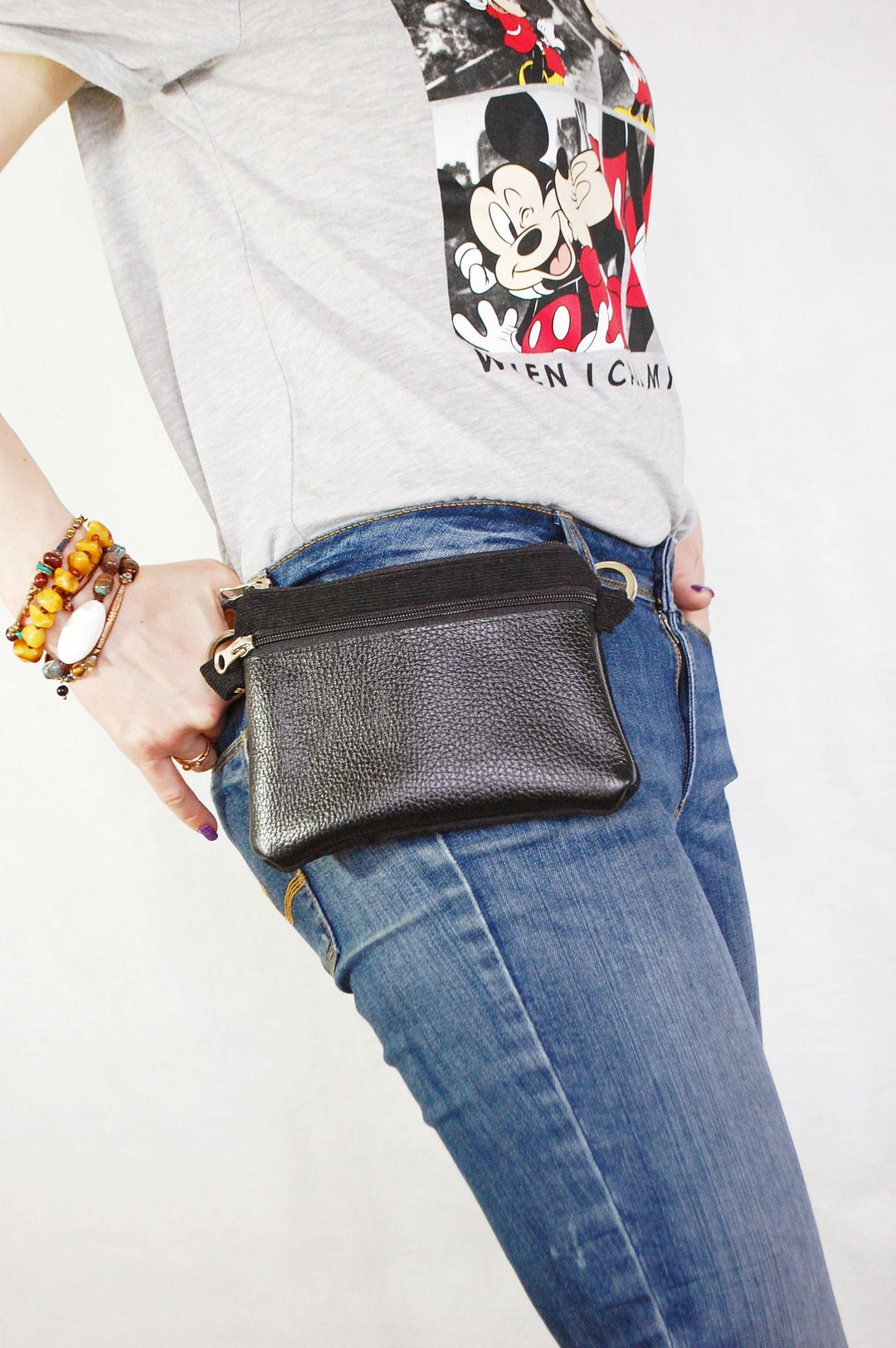 Bolsa de cinturon negra para hombres y mujeres cartera de cuero para telefono con cintura Etsy Espana