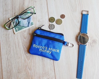 Personalized Kids Coin Pouch, Embroidered Keychain Money Bag