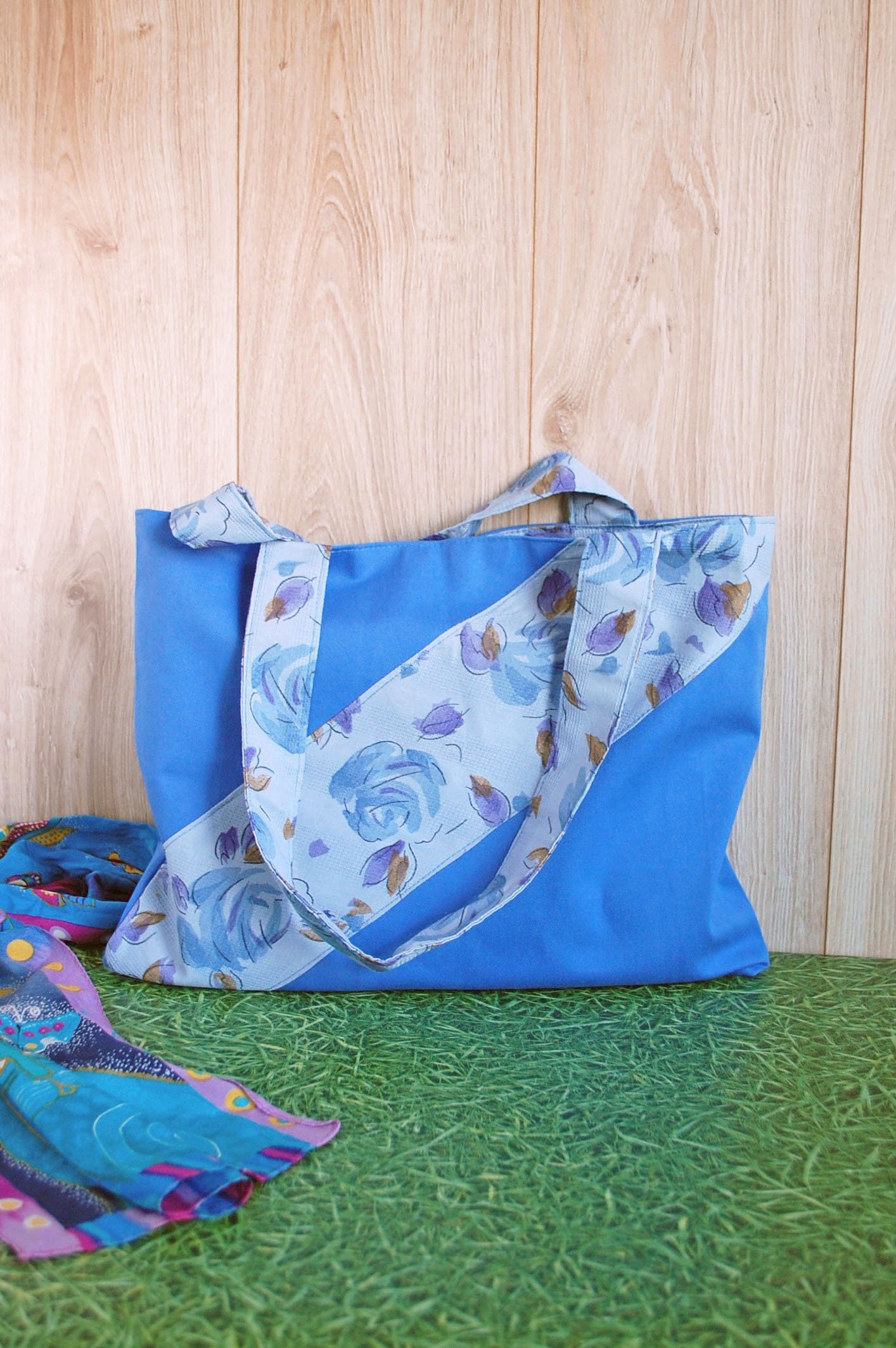 Blue Floral Set of 2 Cotton Matching Bags for Women: Tote and - Etsy