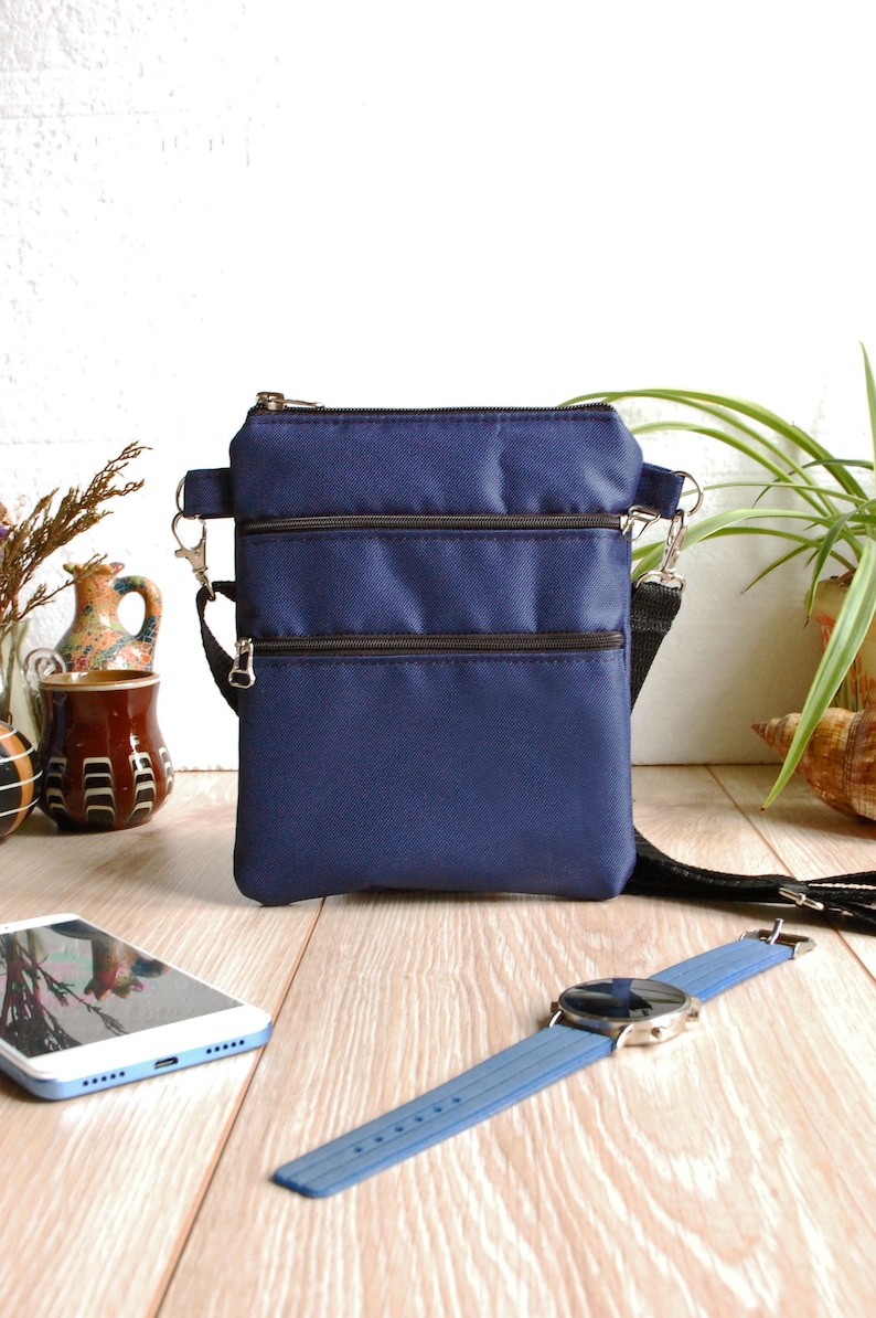 Blue Waterproof Nylon Crossbody Bag, Cell Phone Pouch, Travel Wallet image 2